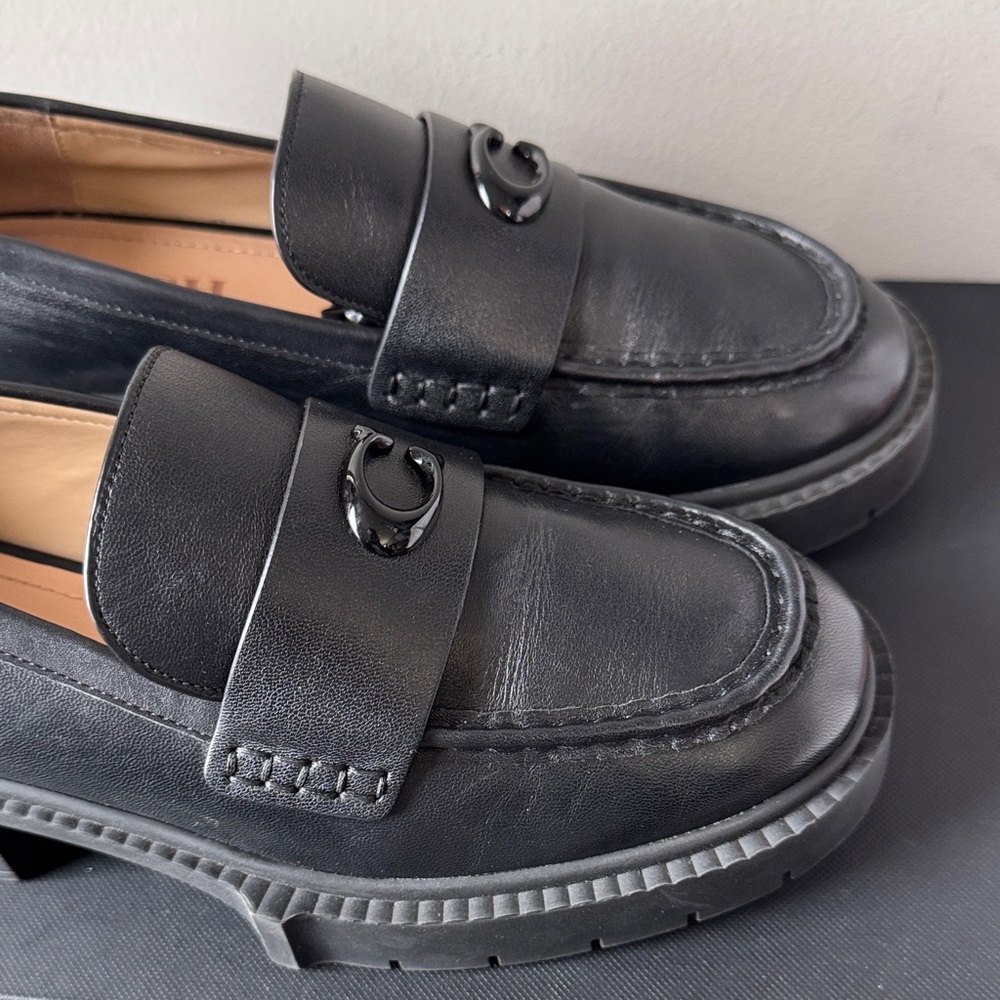 Coach Black Leather Slip-On Loafers Size 7 - Picture 7 of 17
